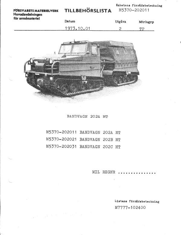 Mer information om "BV202 Tillbehörslista 1973"