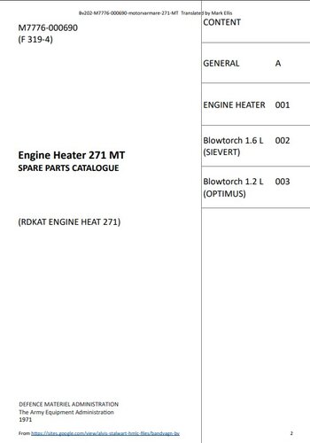 Mer information om "M7776-000690 Engine warmer (Motorvarmare) 271 MT illustrated parts list - in English"